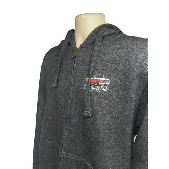 Old Guys Rule Truck Mens Charcoal Gray Zip up Hoodie Jacket Large 50/50 Cotton - Picture 7 of 8